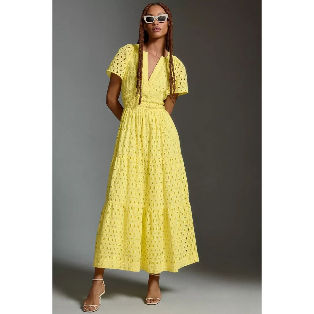 Anthropologie Yellow Somerset Eyelet Maxi Dress Womens Medium